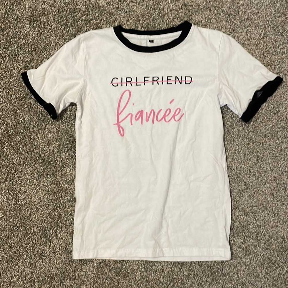 Miss to Mrs white “girlfriend to fiancée” tshirt